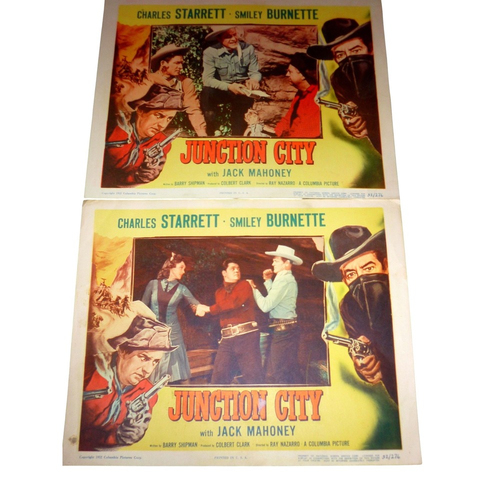 Lot of 2 Vintage 1952 Junction‎ City Lobby Cards Charles Starrett Durango Kid